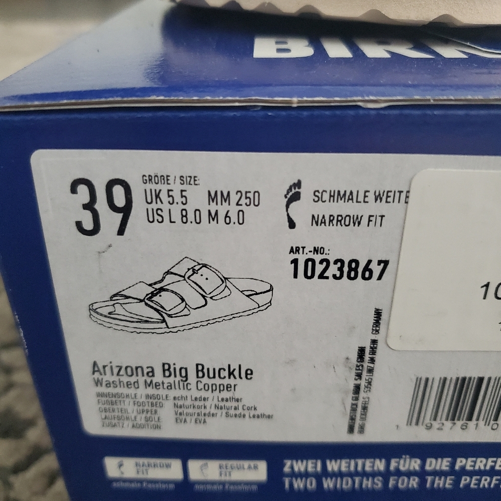 Birkenstock Arizona Big Buckle Leather Washed Metallic Copper Size 39 - Picture 7 of 12